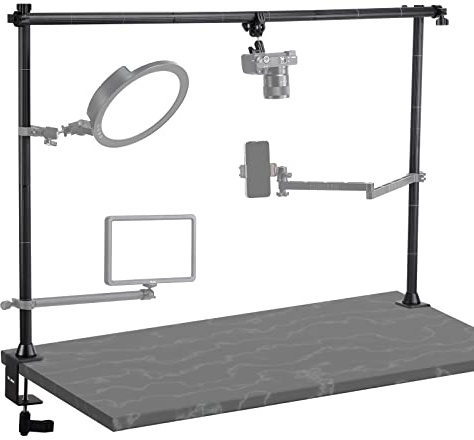 JUSMO LS15 Pro Camera Desk Mount, Aluminum Overhead Camera Mount Rig | DIY Length Height, 22lb Load, Aluminum, Multi-Device Expandable for DSLR Phone Light Microphone Streaming Studio Video