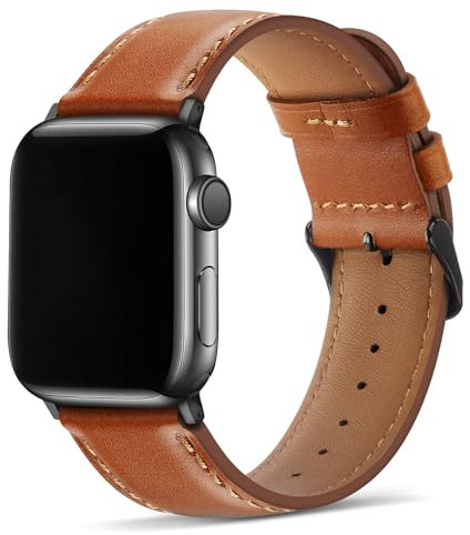 Tasikar Correas para Apple Watch 49mm 46mm 45mm 44mm 42mm Diseño de Cuero Genuino Correa de Repuesto Compatible con Apple Watch Ultra SE Series 10 9 8 7 6 5 4 3 2 1, Marrón Clásico