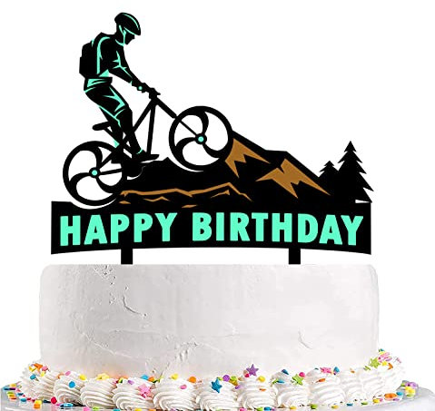 Yuezoloz Bicyle Cake Topper,Mountain Cake Topper,Mountain Biking Birthday Cake Topper,Cake Topper for Extreme sports enthusiasts,Mountain Buggy Party Cake Decoration,Acrylic Dirt bike Cake Topper
