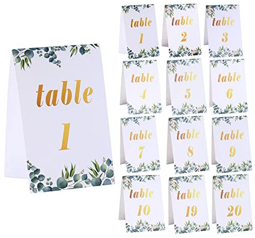 MKISHINE Set di 20 Numeri di Tavolo per Matrimonio, Biglietto da tavola, Numeri per i tavoli –20 Decorazione per Comunione Battesimo Cresima Laurea Bigliettini Carta Tavolo Decorazione Matrimonio