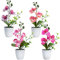 XONOR Künstliche Orchideen, Mini-Orchideenblumen, künstliche Orchideen mit Kunststoffvase für Zuhause, Büro, Hochzeit, Tischdekoration, Violett und Rot, 4 Stück