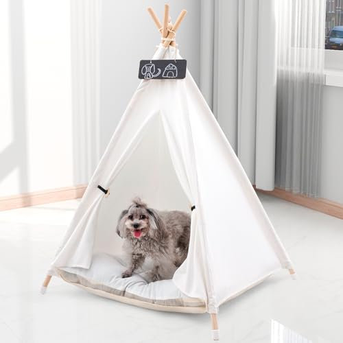 Pet Tipi Zelt für Große Hunde mit Dickem Kissen/Bett, Tragbare Hundehütte, Welpen Tipi für Katzen Hunde Kaninchen (Große Größe)