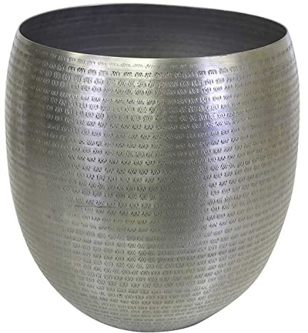 Blumentopf CASTELLON XL Silber Pflanzkübel mit Hammerschlag Aluminium Übertopf Blumen-Kübel Pflanztopf 42x43 cm ABK801