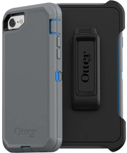 OtterBox Defender Series Case for iPhone SE (3rd & 2nd Gen) & iPhone 8/7 (Only - Not Plus) - Holster Clip Included - Non-Retail Packaging - Marathoner (Blue/Grey)
