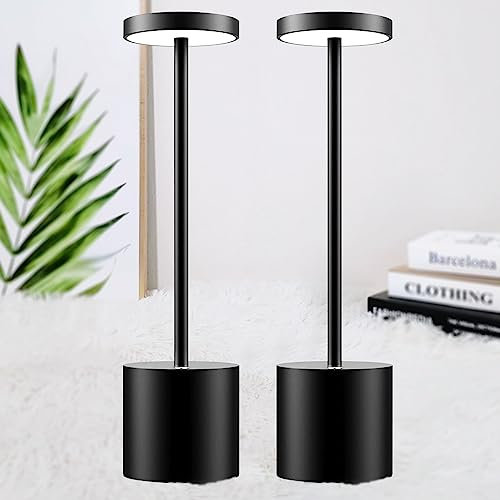 bravzurg 2 Stück LED Tischlampe Kabellos, 5000mAh Akku Tischleuchte Dimmbar, Aluminium, 3 Farbtemperatur, Aufladbar Touch Tischlampen für Outdoor Indoor Nachttisch Esstisch Terrasse Bar - Schwarz