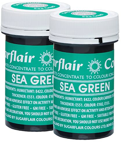 Sugarflair Spectral Sea Green Food Colouring Paste, Highly Concentrated for Use with Sugar Pastes, Buttercream, Royal Icing or Cake Mix, Vibrant Colour Dye - 25g (Pack of 2)