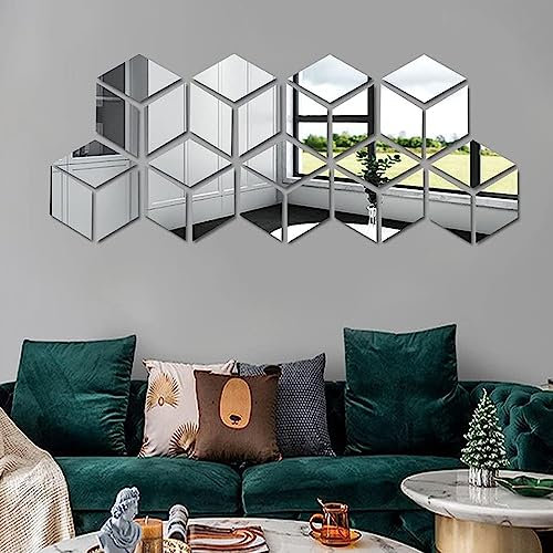 SSyang Spiegel Wandaufkleber, 24 Stück Selbstklebend 3D Acryl Wandspiegel Dekor, 14 * 8cm, Abnehmbare Dreieck DIY Spiegelaufkleber Fliesen Aufkleber, für Wohnzimmer Schlafzimmer Hause(Silber)