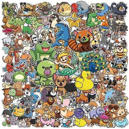 KASESSS 200 Stück Sticker Kinder Tiere, Sticker Set Kinder Karikatur, Aufkleber Kinder, Sticker Tiere, Wiederverwendbare Sticker Kinder, Auto Laptop Telefon Gitarre Skateboard Aquarell Wasserfeste