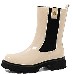 QUEEN HELENA Stivali Chelsea Stivaletti Lucidi Donna X29-55 Beige 37