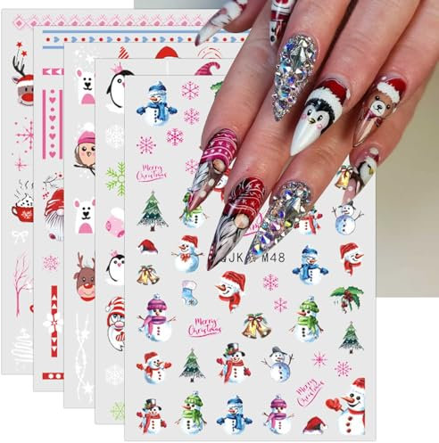 Nagelsticker Weihnachten, 9 Blatt Selbstklebend Nagelaufkleber Nail Art Sticker Dekoration Nageldesign Zubehör