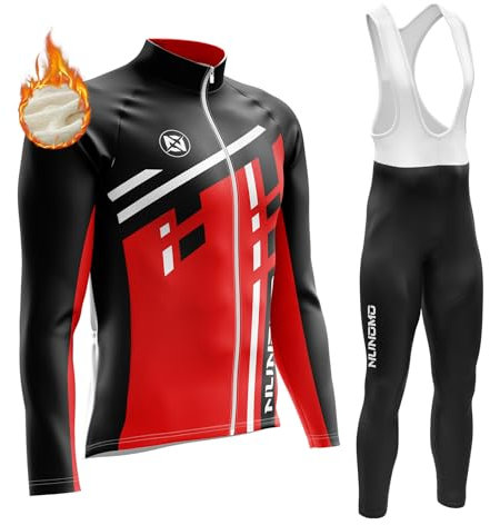 Abbigliamento Completo Ciclismo Uomo Tuta Bici da Corsa Invernale Maglia MTB Manica Lunga + Salopette Imbottiti con Gel 9D MTB Ciclista Corsa All'aperto (TYPE-8,3XL)