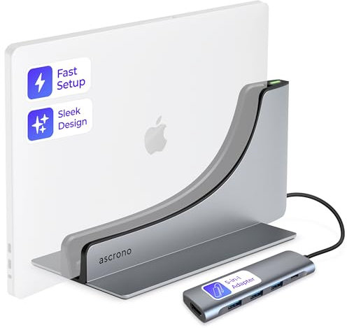 Ascrono Bundle hub dock verticale | Compatibile con Apple MacBook Pro 13, 15 e 16 pollici, 2016-2020 e 2022 M2, Touch Bar | Include adattatore multiporta per monitor HDMI con risoluzione 4K