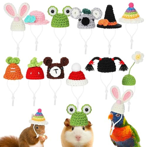 CEMELI -Meerschweinchen-Mütze | 12 süße -Mützen gestrickt mit verstellbarem Riemen | -Partyhüte für Hamster, buntes Kostümzubehör, Meerschweinchen-Kostüme für Igel, Chinchilla