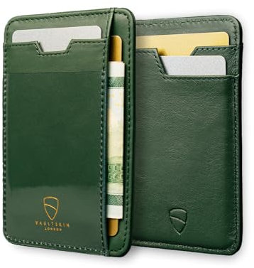 Vaultskin Kartenetui Herren - Slim Wallet aus Leder mit RFID Schutz, Kreditkartenetui mit Ausweisfenster & Geschenkverpackung, Geldbörse Herren klein für Karten und Scheine (Grün, Brixton)