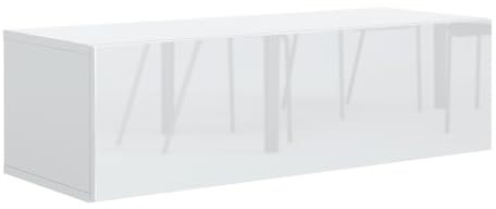 MebLocker Meuble TV bas suspendu - 100 cm - Armoire murale pour salon - Design moderne - Blanc brillant