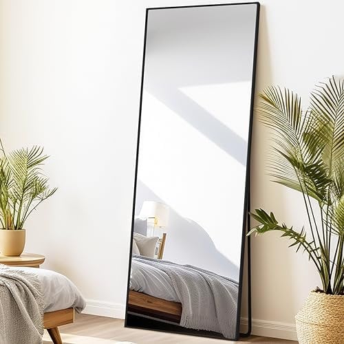 LunaMirror Full Length Mirrors Free Standing Floor Mirror Full Body Wall Mirror for Bedroom Living Room and Entrance, Rectangle Black Frame, 161x52 CM