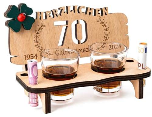 HOLDLEAF Schnapsbank aus Holz und 2 Schnapsgläser 70. Hochzeitstag zur Diamantene Hochzeit Jahrestag 70 Geburtstag Frau/Mann Geschenk Hochzeitsbank mit Gläser zum Jubiläum Geschenk 2024