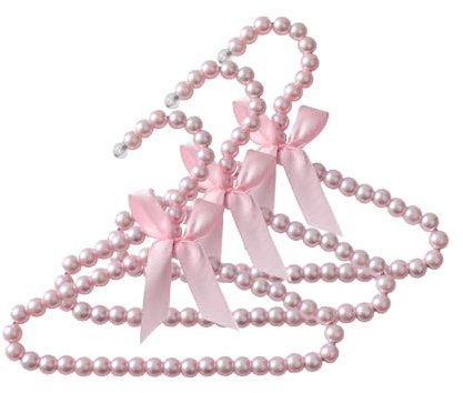 SUNTRADE 3-Pack Kleine Perle Perlen Metall Elegante Kleiderbügel für Kinder Kinder Haustier Hund (Rosa)