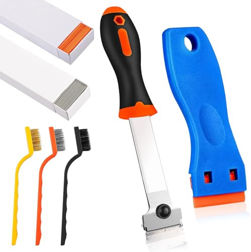 Effortless Oven Scraper Set, Glass & Hob Cleaning Tool - Extendable with 20 Replacement Units and 3 Cleaning Brushes for Removing Ceramic Labels