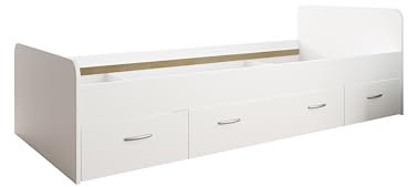 AVANTI TRENDSTORE Siris - Letto singolo con 3 cassetti in legno laminato di colore bianco opaco. Dimensioni ca. LAP 204x65x95 cm