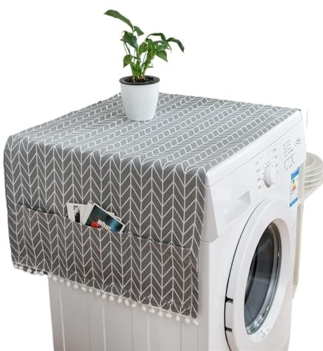 Waschmaschinenabdeckung Staubdichte Abdeckung mit schwarzem Muster for Waschmaschine, Leinendruck, Kugelquaste, Tasche, Kühlschrank, Mikrowelle, Staubschutz Waschmaschinenschutzabdeckung(S43780,30x90c