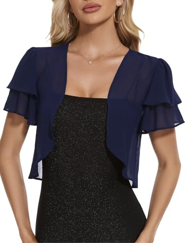 HANERDUN Donna Chiffon Bolero Estate Elegante Manica 3/4 Shrugve Festiva Giacca Bolero Fronte Aperta Cardigan Cardigan Giacca Spalla Leggera Spalla per Spalla Abiti da Sposa