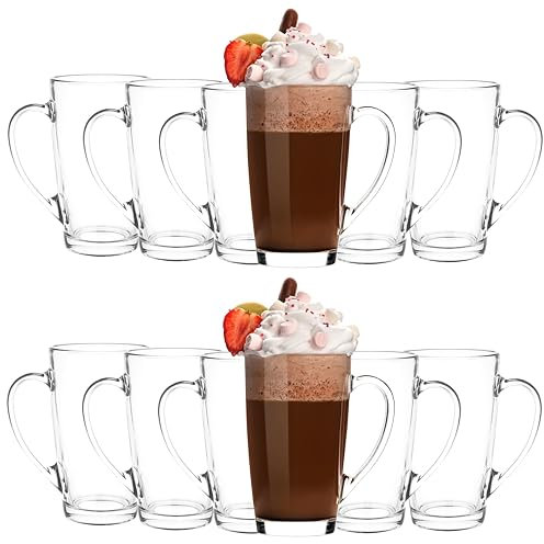 KIAPPO Gläser Set 420 ml - 12 Stück Kaffee Gläser - Tee - Cocktailgläser - Trinkgläser - Latte Macchiato - Hochgläser mit Henkel - Spülmaschinenfest - 82 x 82 x 139 mm
