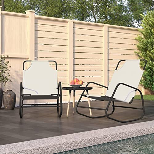 ZZJWMJGC Schaukelnde Sonnenliegen, Terrassen-Sonnenliegen, entspannender Garten-, Strand-, Pool- und Hinterhofstuhl, Lounge-Sitzgelegenheit, 2 Stück, cremefarbener Stahl und Textilene