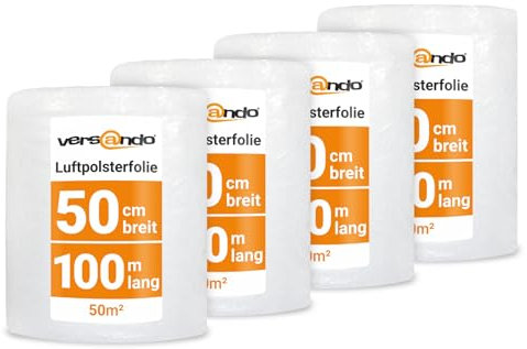 versando 4x Premium Luftpolsterfolie 100m x 0,5m Versand, Verpackung, Umzug Noppenfolie Bubble Wrap LPF Rolle