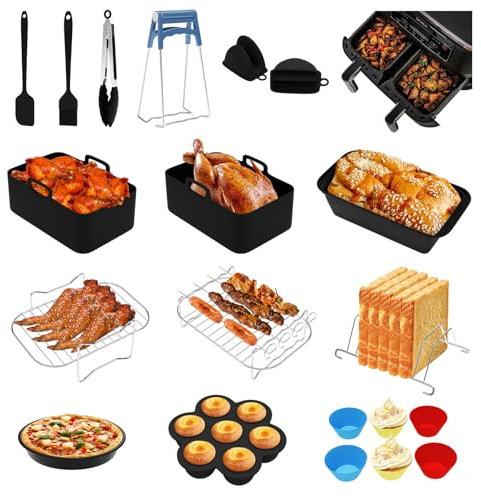 Feelhap Accesorios Freidora de Aire Molde Silicona Freidora de Aire 20PC Accesorios Freidora Sin Aceite para Ninja Foodi AF400EU AF300EU 7.6L-9.5L y otras Freidoras de Aire de Doble Zona con Parrillas