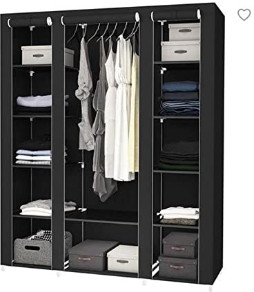 Kleiderschrank zusammenbauen Vlies-Kleiderschrank 3-türiger Kleiderschrank Schwarzer zusammenklappbarer tragbarer Aufbewahrungsschrank Schlafzimmermöbel-Kleiderschrank Kombinierte Kleiderschränke