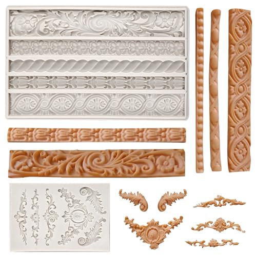 KLYNGTSK Confezione da 2 stampi in silicone per fondente, in stile barocco, in stile retrò, per fondente, decorazioni per torte in pasta di zucchero, argilla, gelatina, candele