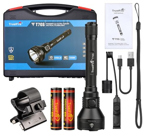 TrustFire T70S Kit Linterna Caza LED Alta Potencia 2350 Lúmenes, Linterna Táctica Recargable de Largo Alcance 1050 metros Super Brillante Impermeable para Caza Búsqueda y Rescate, Camping