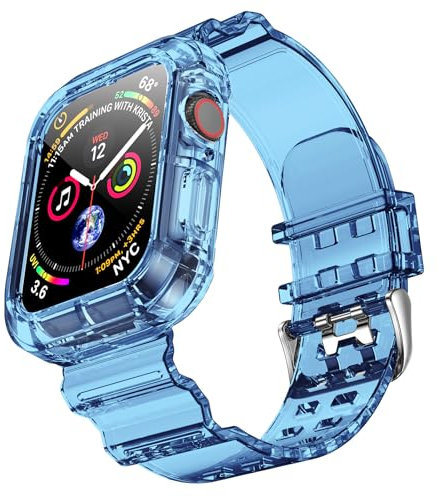 NotoCity Correa Compatible con Apple Watch 10, para Apple Watch Serie 10 42mm Correa de Repuesto con Funda, Creativa,Transparente (Azul translúcido)