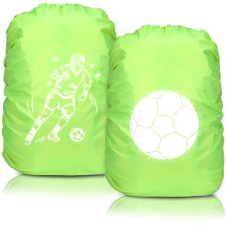 Cadimus Regenhülle Rucksack Grün Fußball und Grün Junge, Schulranzen Regenschutz, Rucksack Überzug Reflektierend für Jungen und Mädchen Schulanfänger