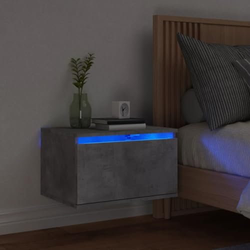 Iiaky Wand-Nachttisch mit LED-Leuchten Nachtschrank Mit Led Bed Side Table Bedroom Nachttisch Bedside Table Nachtschrank Betongrau//836832