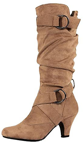 Commercio Estero Autunno E Inverno Nuovo Mid Heel Slip Moda Mid Stivali Stivali Alti Donne, Giallo, 39 EU