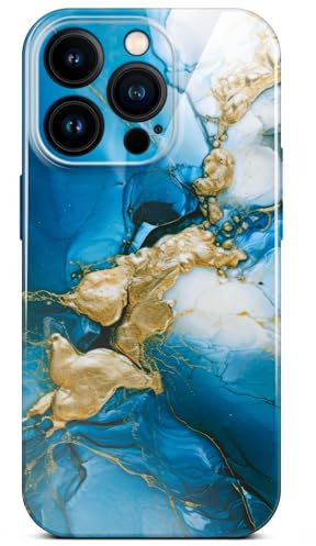 ONEFLOW Bliss Cover für iPhone 14 Pro Hülle in Marmor Optik, Designer Case Handy Schutzhülle mit Kameraschutz, Muster Hardcase Glitzer Handyhülle marmoriert, Blau Gold