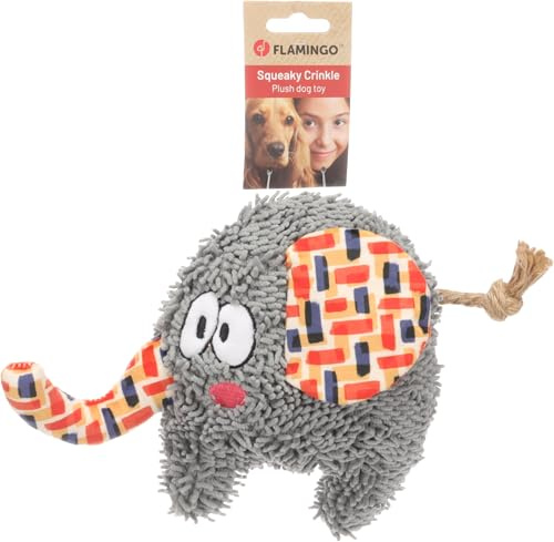 Flamingo Saffia Elefant Spielzeug mit Seil – Grau, Mit Quietscher für Extra Spielspaß – Perfekt für Hunde