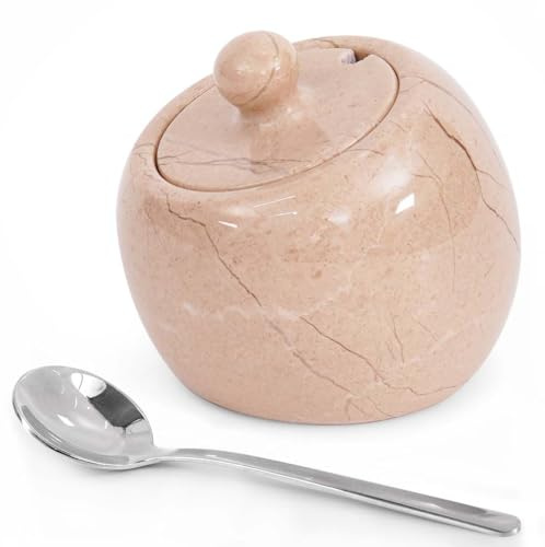 Radicaln Saliera in marmo con coperchio, 7,6 cm, realizzata a mano, per la conservazione della cucina, ideale come contenitore per spezie, zucchero e condimenti per piano di lavoro