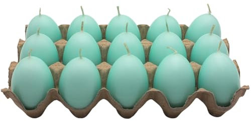 Ostereikerze im 15er Set - Eikerzen - Osterkerzen - Kerzen als Osterei, Kerzenei, Wachskerze Eiform, Dekokerze als Osterei in Pastell blau, Lieferumfang: 15 Eikerzen, Größe H/Ø 6 x 4,5 cm,