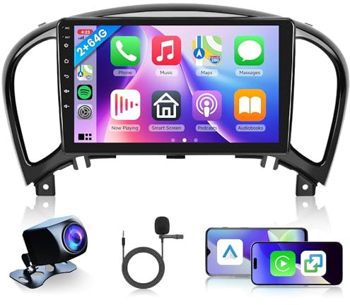 2G+64G Inalámbrico Carplay Android Radio de Coche para Nissan Juke J15 2010-2019/YF15 Infiniti ESQ 2011-2017 9 Pulgadas Radio Android Auto Navi GPS WiFi Mirror Link Bluetooth FM/RDS/EQ Cámara Trasera