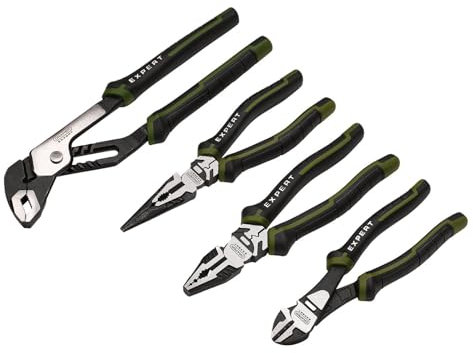 Draper Expert Pliers Set with Water Pump Plier (4 Piece) | 200mm Combination, 200mm Long Nose, 250mm Water Pump & 190mm Side Cutters | Heavy Duty Chrome Vanadium Steel Hand Tools