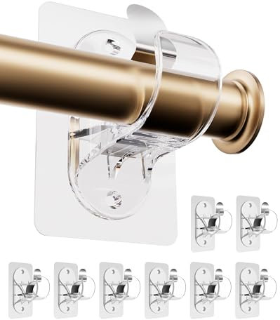 WEKIWGOT Staffa per Asta per Tenda Trasparente, Supporti per Barre per Tende Autoadesivi con Viti, Ganci per Tende per Bagno, Cucina, Soggiorno, Camera da Letto (Trasparente 4 Pezzi)