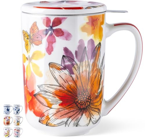 GBHOME Tea Mug with Infuser and Lid, 530ml Large Ceramic Loose Leaf Cup, Microwave, Dishwasher Safe Steeping Mug, Perfect for Tea Lovers