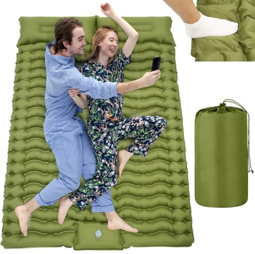 Aufblasbare Doppel-Isomatte, 200 x 140 x 9 cm, mit verstellbarem Kissen und integrierter Fußpumpe, für Camping, Rucksackreisen und Outdoor-Reisen