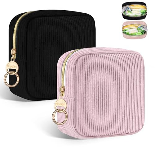 Tampon Aufbewahrung Binden Hygienebeutel für Damenbinden Aufbewahrungstasche Perioden Tasche mit Reißverschluss Organizer Stilleinlagen Damen Tampons BindenDamen Geschenke für Mädchen(Schwarz&Rosa)