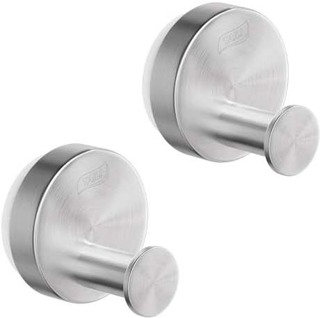 TAILI Crochet Ventouse pour Salle de Bain Sans Perçage,Rond,Type B,Argent | 2 Pièces Acier Inoxydable, Réutilisable Porte Serviette Ventouse Puissante, Patère Murale pour Serviette, Peignoir