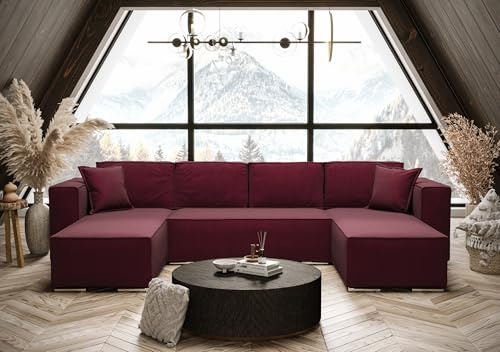 AXLIVING Ecksofa mit Schlaffunktion Vinoria U-Form 327 cm Farbe Bordeaux
