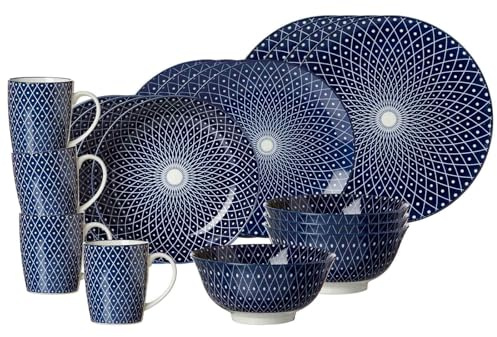 Ritzenhoff & Breker Kombiservice Royal Reiko, 20-teilig, Teller Schalen und Becher, Kombi-Set für 4 Personen, Porzellan, Blau-Weiß